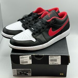 NEW Air Jordan 1 Low White Toe Black Red 553558-063 Men's Basketbal Shoe Size 15